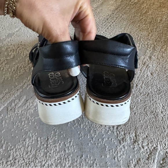 Franco Sarto Wedge Sandals leather black white ankle strap 8.5 - Picture 8 of 9